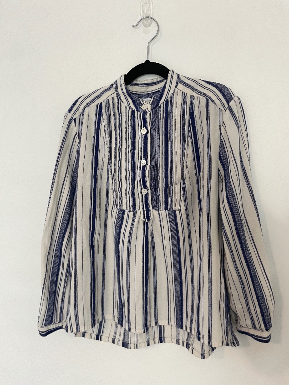 Clare V x Steven Alan Long Sleeve Blue Striped Cotton Pleated Tunic Top P XS
